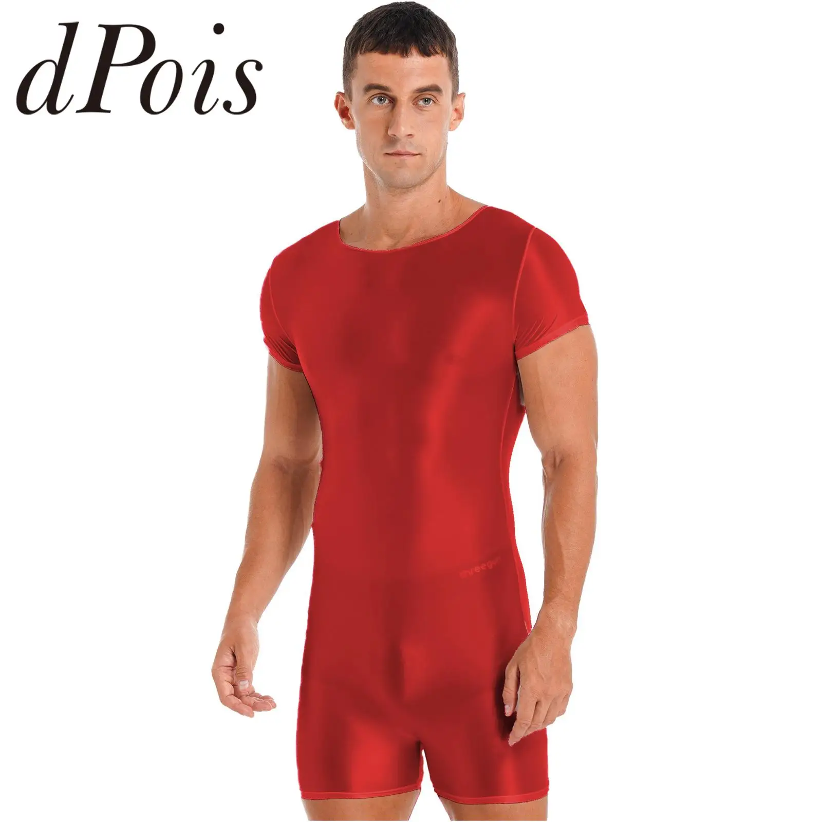 Mens Glossy Swimwear Bodysuit Jumpsuit For Sport Swimming