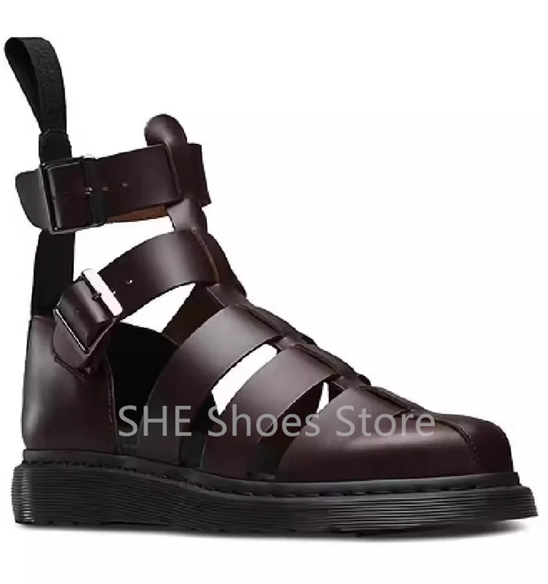 Roman Weaving Hollow Out Men's Genuine Leather Casual Sandals Summer Breathable Cool Boots Round Toe Chunky Bottom Male Sneakers