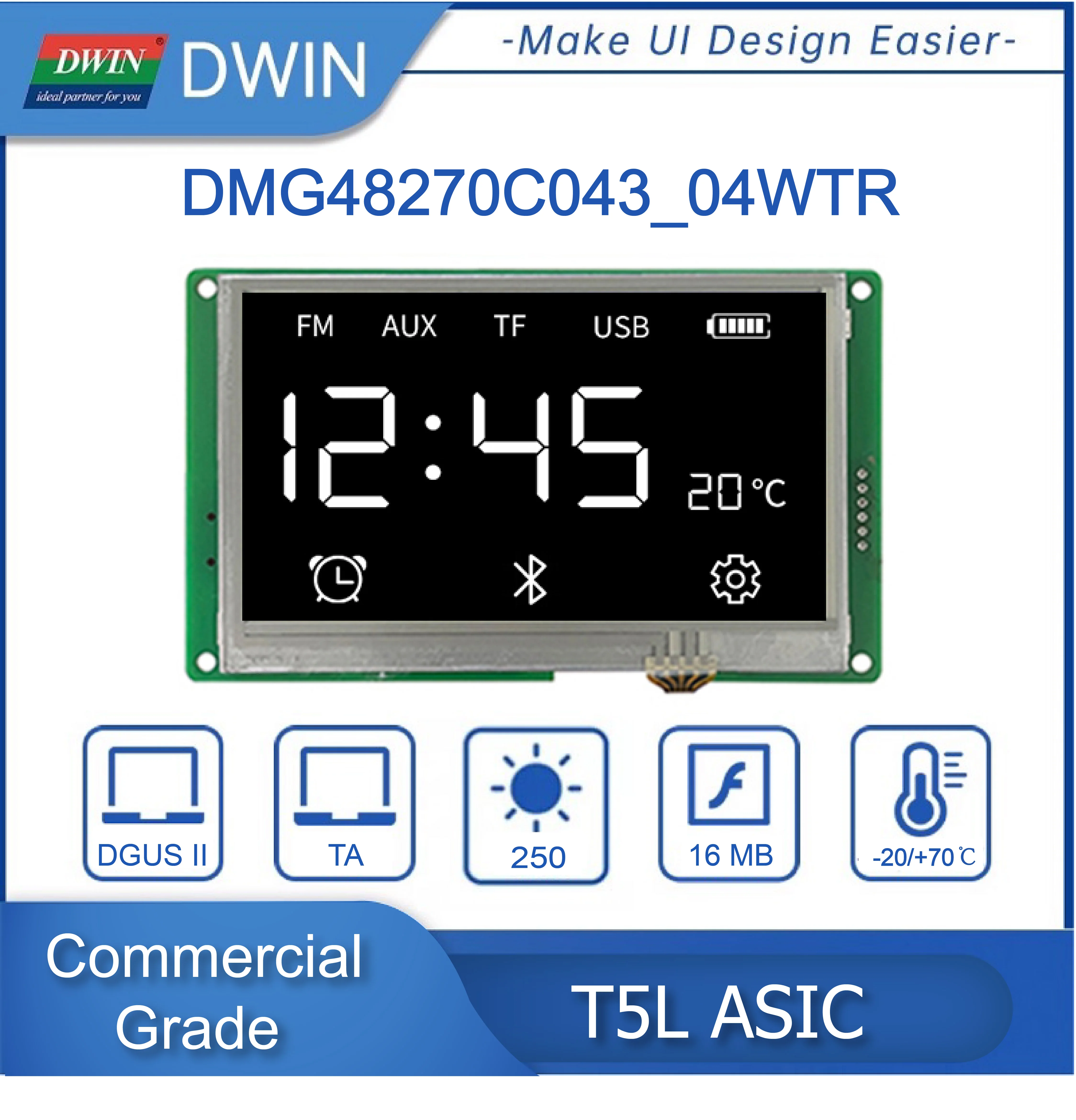 LCD Display Module DWIN 4.3 Inch TFT LCD Display Connect Arduino 480*272 TN Screen Touch Panel Smart UART LCM
