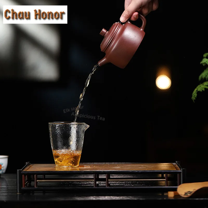 290ml High-end Yixing Purple Clay Teapots Handmade Dezhong Pot Raw Ore Mud Tea Maker Kettle With Strainer Zisha Tea Set Cha