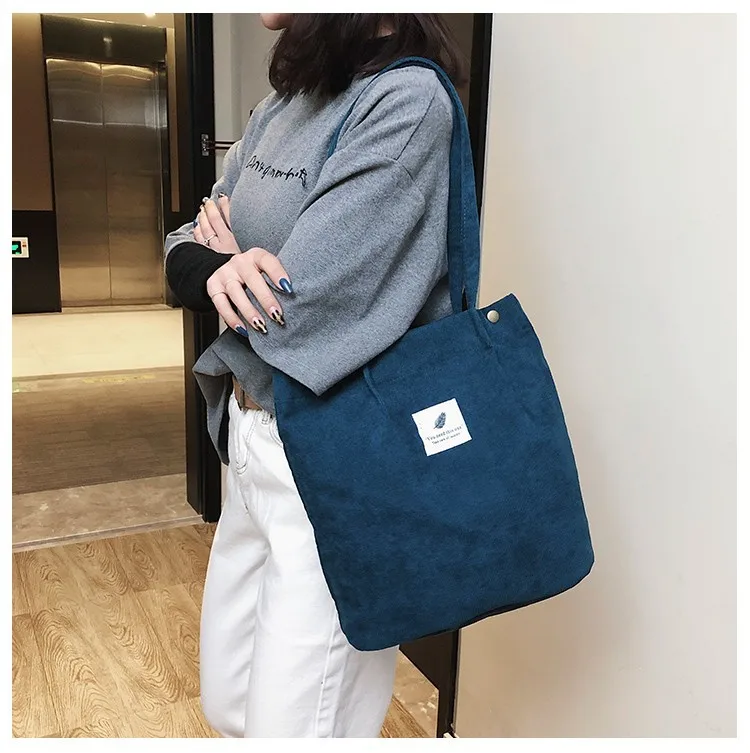 

Corduroy Handbags for Women Shoulder Bags Female Soft Environmental Storage Reusable Girls Small and Large Shopper Totes Bag