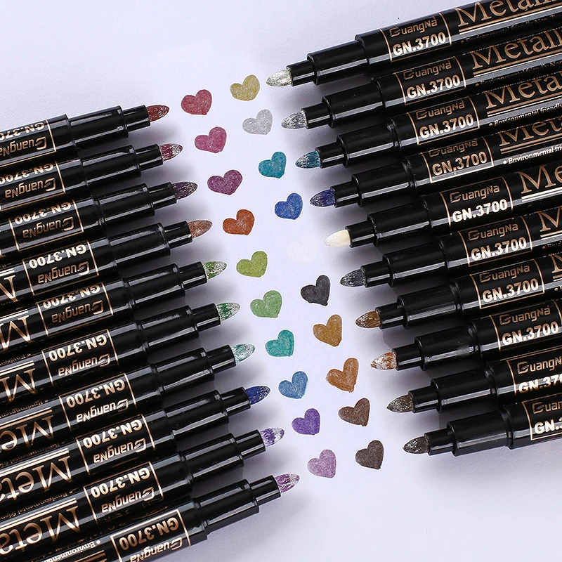 12/20 Colors Metallic Brush Marker Pen Set 2mm Water Based for Black Brown Card Wood Ceramic Glass Drawing pens School Supplies markers pen marker pens permanent marker pen permanent marker permanent markers paint marker pen paint pen art marker pen art markers