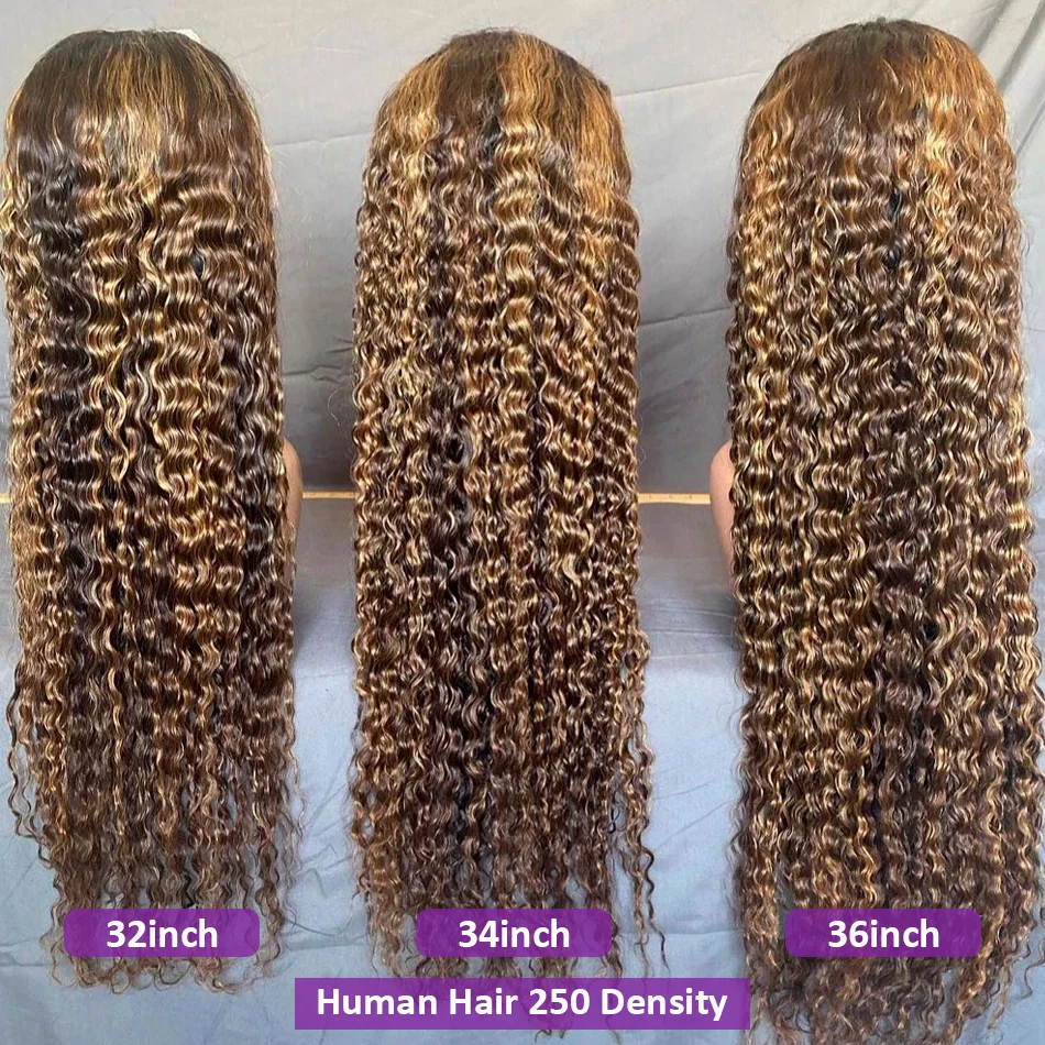 Human Hair Wig Highlight Honey Blonde Curly Water Wave 13x6 HD Lace Frontal 100% Human Hair Ombre Deep 4x4 Wig