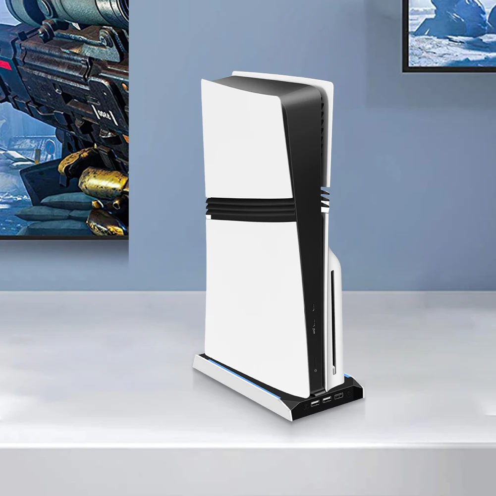 For PS 5 Slim/PS 5 Pro RGB Vertical Cooling Stand Base 8 Light Mode Game Console Base Bracket W/ 3-Speed Cooling Fan Base Stand