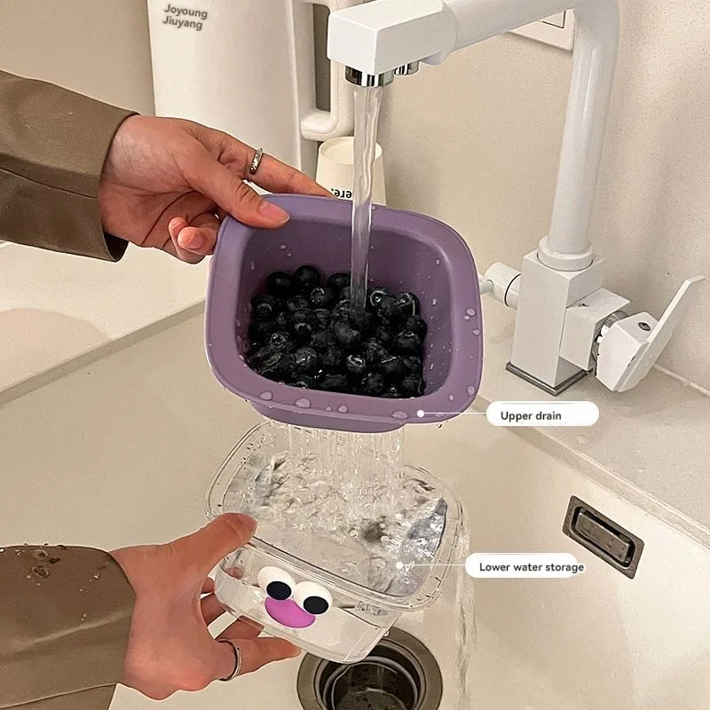 Fruit Drain Basket Removable Double Layer Fruit Vegetable Basin Draining Basket