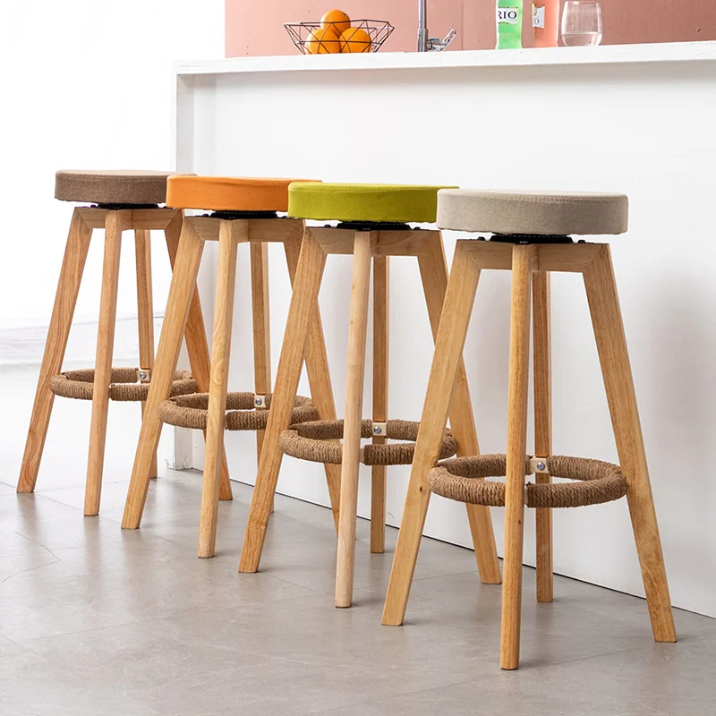 

Nordic Leisure Dining Chairs Solid Wood Bar Stool Comfortable Cushion Furniture For Home Rotatable Chair Stylish Rotatable