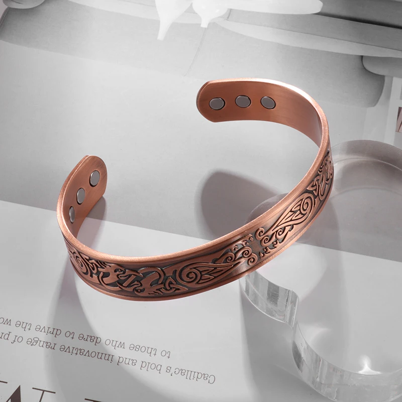 Magnetic Opening Adjustable Red Copper Retro Bracelet Cross Bracelet Men Bangle Bracelet Magnetic Bracelet
