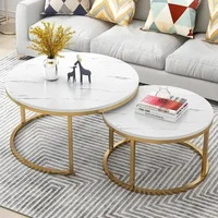 Tables basses de salon 2 en 1, Texture marbre, meubles combinés en bois, rondes, durables, légères, Tables à thé d'art en fer de luxe 1