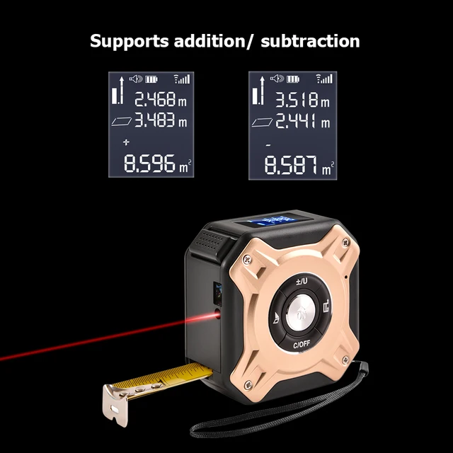 Tgoon Cinta Métrica Digital, Alcance Láser de 60 M Carcasa TPR  Almacenamiento de Datos Cinta Métrica Láser 3 en 1 para Sitios de  Construcción