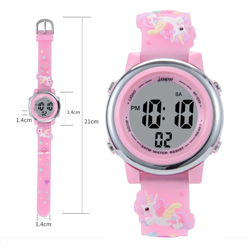 Beautiful Cute 3D Heart Rainbow Unicorn Girls Kids Children Silicone Waterproof Digital Sport Alarm Luminous Gifts Watches Clock 2