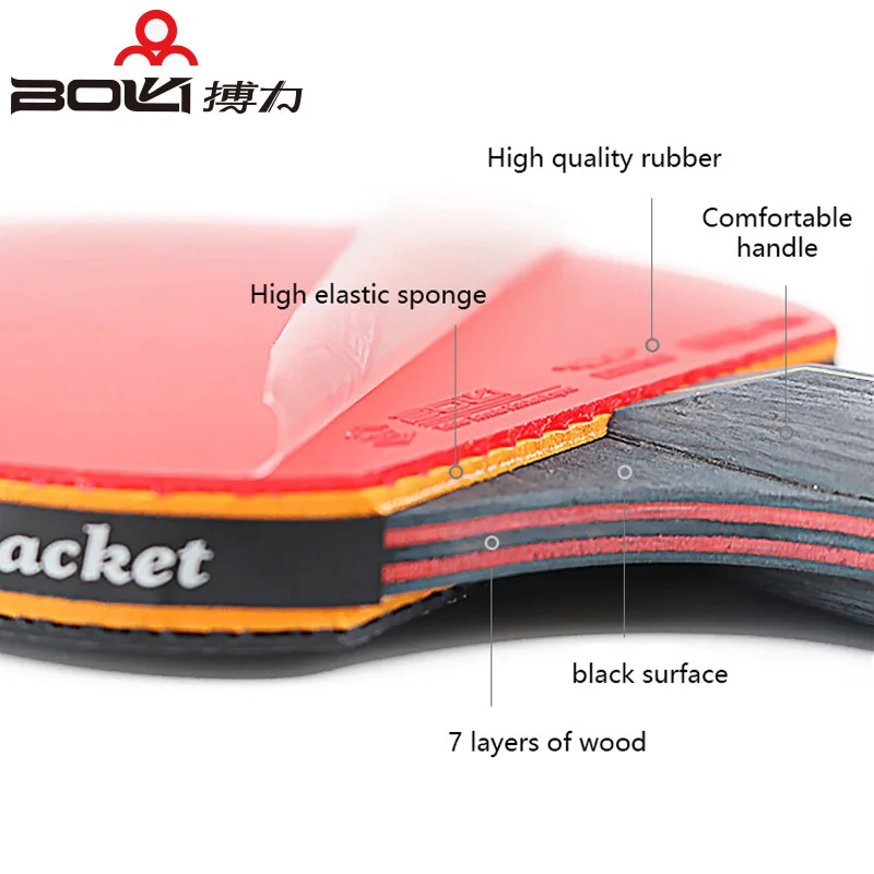 Table Tennis Racket BOLI Table Tennis Racket 2 Pcs Offensive Fine Elasticity