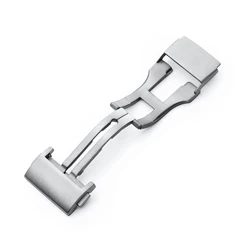 Stainless Steel Double Press Folding Button Watch Clasp for Leather and Metal Bands (Silver)