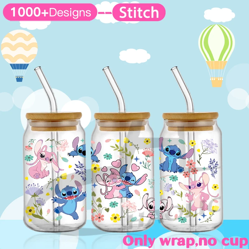 UV DTF Cup Wrap 16oz Blue Cartoon Transfers Libbey Wrap Tumbler Stickers Glass Can Self-adhesive Waterproof