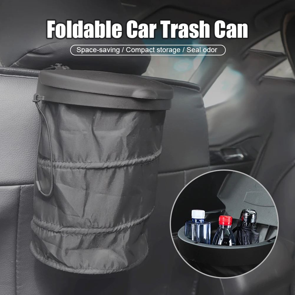 

Universal Folding Trash Can with Lid Waterproof Garbage Can Multifunctional Storage Bag Armrest Center Console Auto Organizer