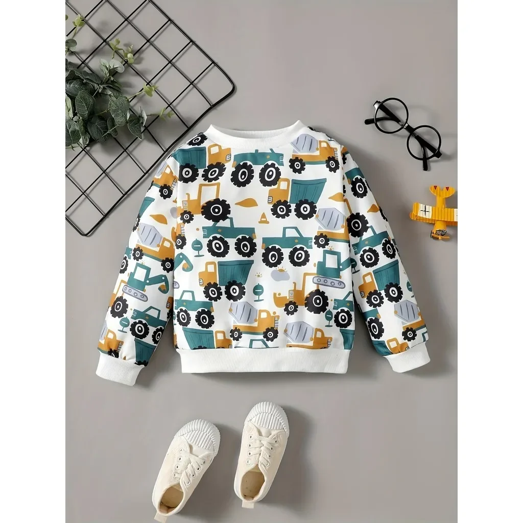 Children Sweatshirt 0-5 Years Toddlers Boy Cool Sweater long Sleeves Car Pattern Top Spring and Autumn Daily Casual Versatile Clothing Kids Boy
