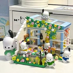Sanrio Building Block Pochacco Doll Street View Cartoon Pompom Purin Doll Decoration Splicing Model Children's Toy Gift