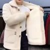 Winter Thickened Large Size Women's Jacket Lamb Fur Collar Button Warm Outerwear Polyester Fiber Full Sleeve Chinese Origin