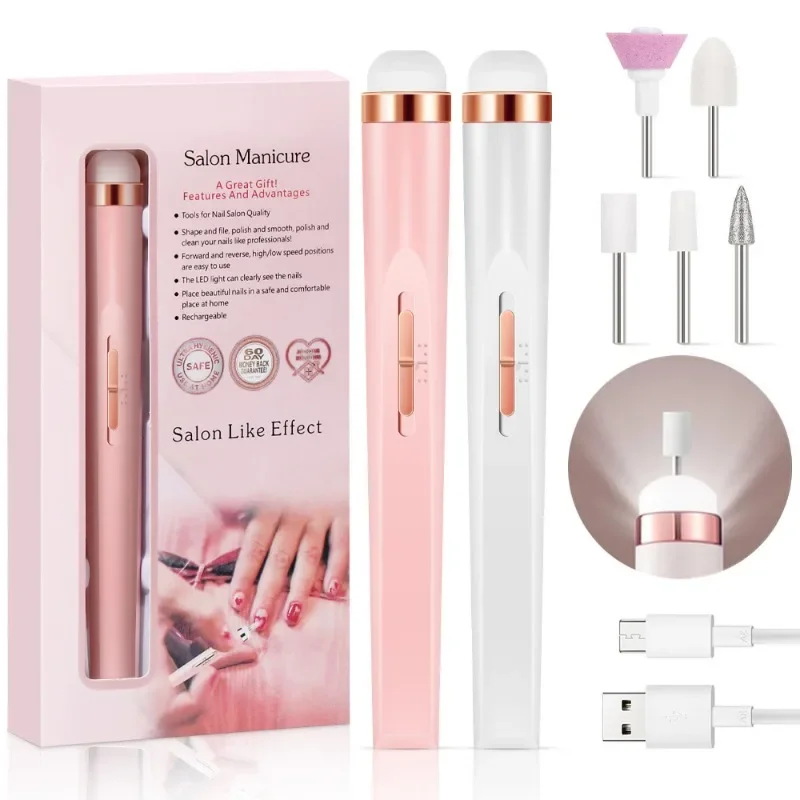 5 in 1 Electric Nail Polish Drill Machine With Light Portable Mini Electric Manicure Art Pen Tools For Gel Remover 3