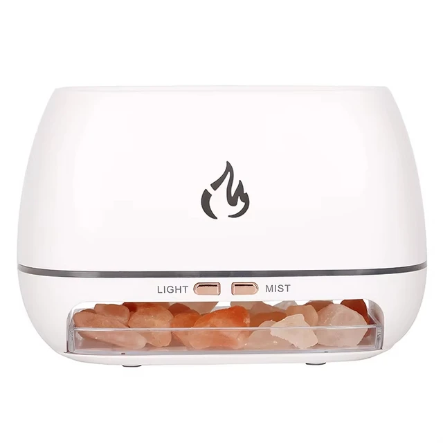 New Himalayan Crystal Salt Stone Aroma Air Humidifiers 3D Flame Fire Colorful Night Light Aromatherapy Essential Oil Diffuser 7