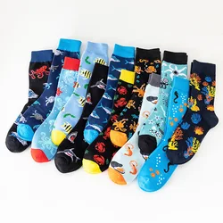 New Fashion Ocean Series Biology Women Socks Shark Shrimp Fish Turtle Crayfish Seaweed Scallop Marine Organism Couple Funny Sock