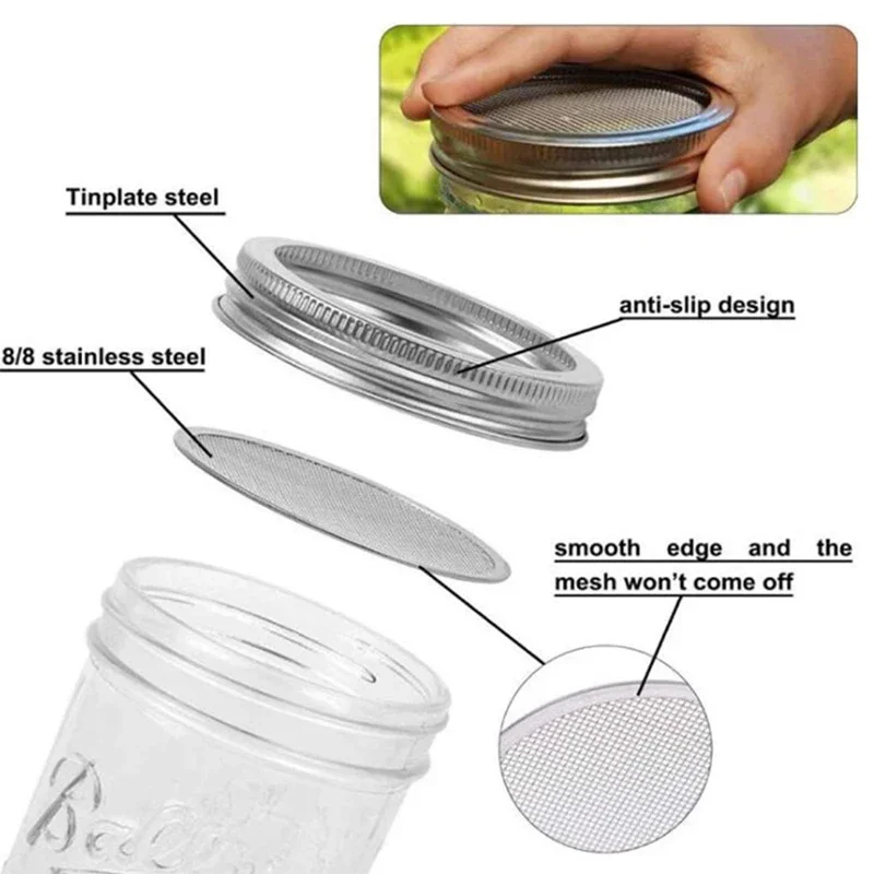 Sprouting Jars Kit Sprouting Lids Mesh Screen Strainer Filter Stainless Steel Germinator Set Seed Sprouter Germination Cover For Mason Jars Cocina