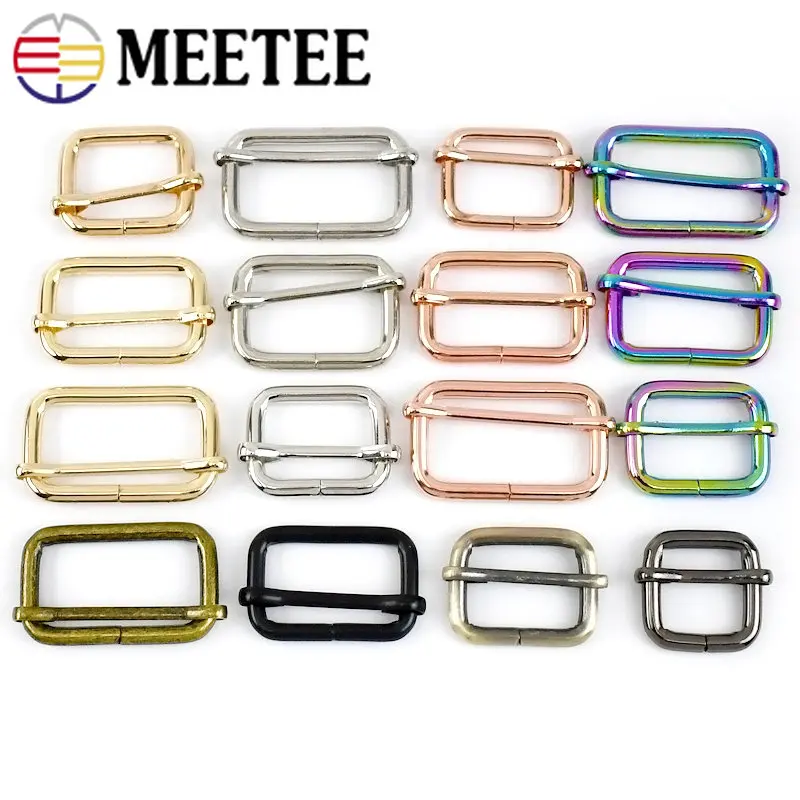 

Meetee 5Pcs 13-50mm Metal Pin Buckle Tri-glides Slider Adjuster Clasp Bag Strap Ring Buckles Belt Webbing Hook DIY Accessories