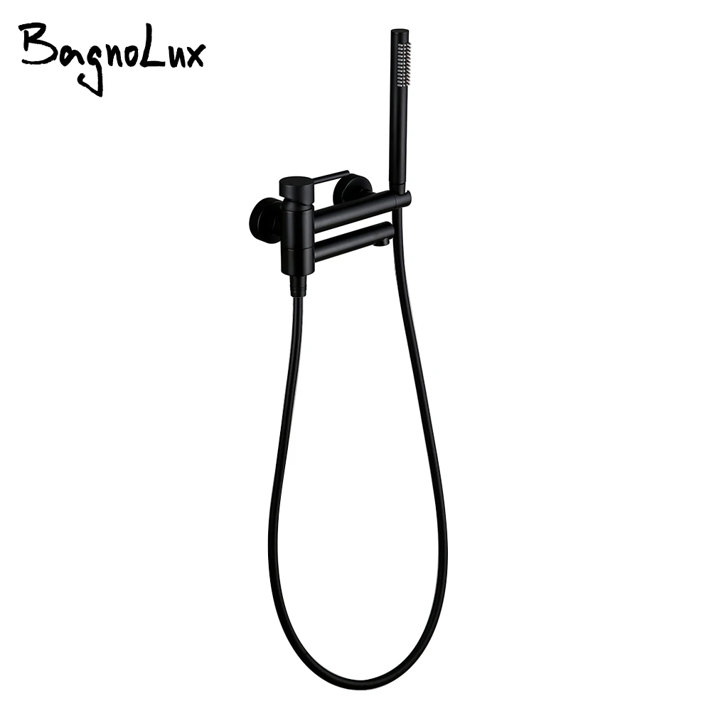 Bagnolux Brass Black Wall-Mounted Hot and Cold Mixed Type Bathtub Spout Hand Spray Shower Seat Bathroom Faucet shower head shower set