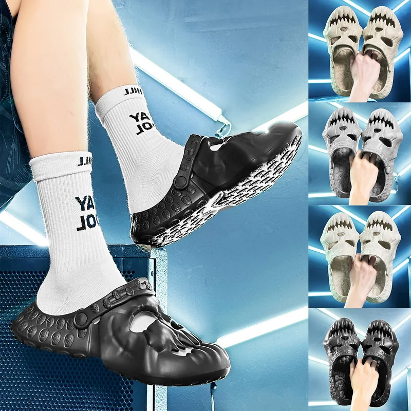 Skull Slippers Couple Sandals Gothic Flip Flops Punk Design Slides Thick Bottom