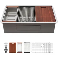 33Kitchen Sink Undermount Workstation Deep Single Bowl 16Gauge Stainless Steel Under Counter Kitchen Sink Basin Home Improvement 1