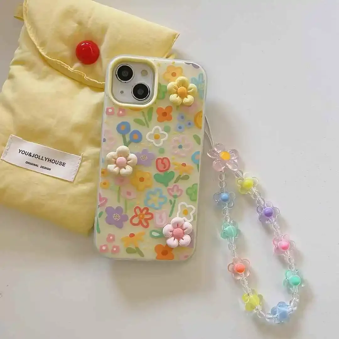 Oil Painting Flower Design Phone Case with Lanyard - Shockproof Soft Cover
