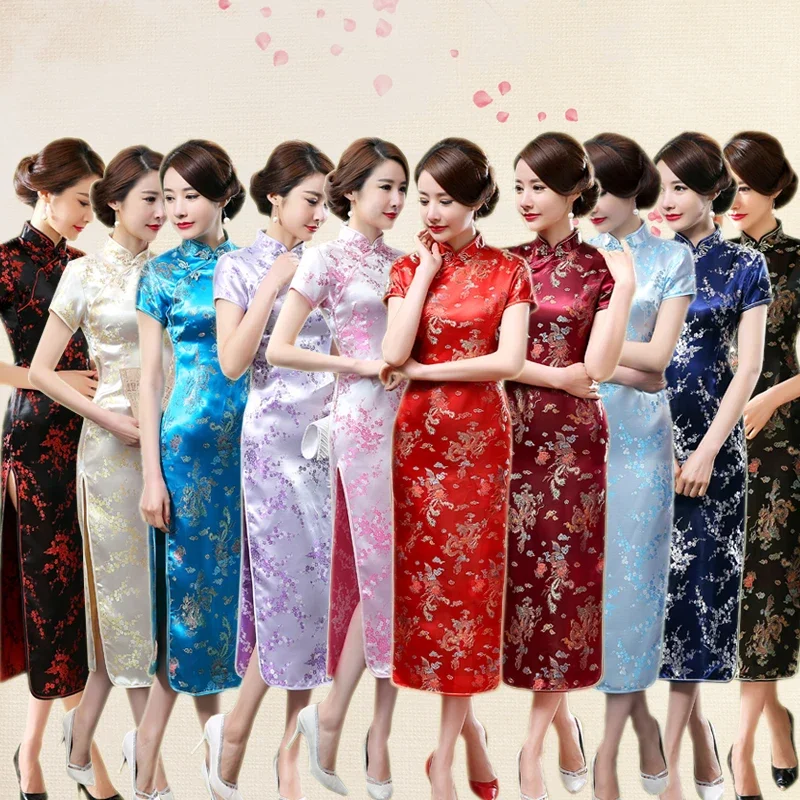 Chinese Traditional Dress Women Cheap and Big size Long Slim Cheongsam Qipao 6XL Red Bride Wedding Dress Formal chinese dress