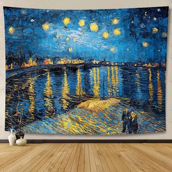 Van Gogh Art Tapisserie Abstraite Hippie Tapisserie Vintage Esthétique Tapisserie Tenture Murale Tapisseries Art Salon Chambre Dortoir 1