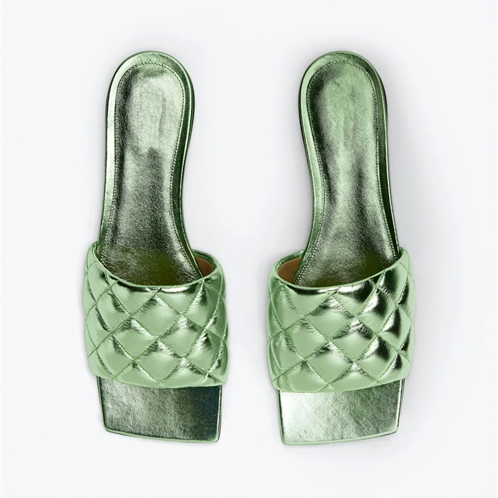 2023 Summer New Low Heel Square Head Colorful Lingge Women's Sandals Foreign Trade Large Open Toe Slippers Women's Shoes