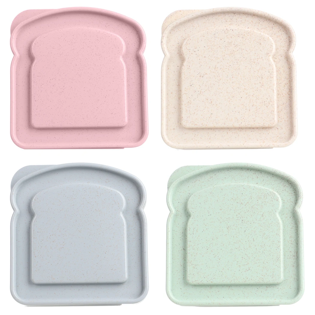 4Pcs Sandwich Boxes Toast-Shaped Sandwich Containers Reusable Plastic Keepers Portable Holders Food Storage