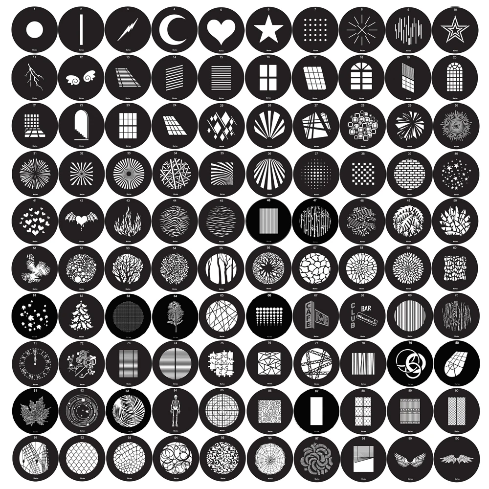 GOBO B/M Size OD 66MM/86MM Multi-scene Shooting Background Shadow Arrangement 100 Patterns Condenser Tube 1 PCS shooting background gobo