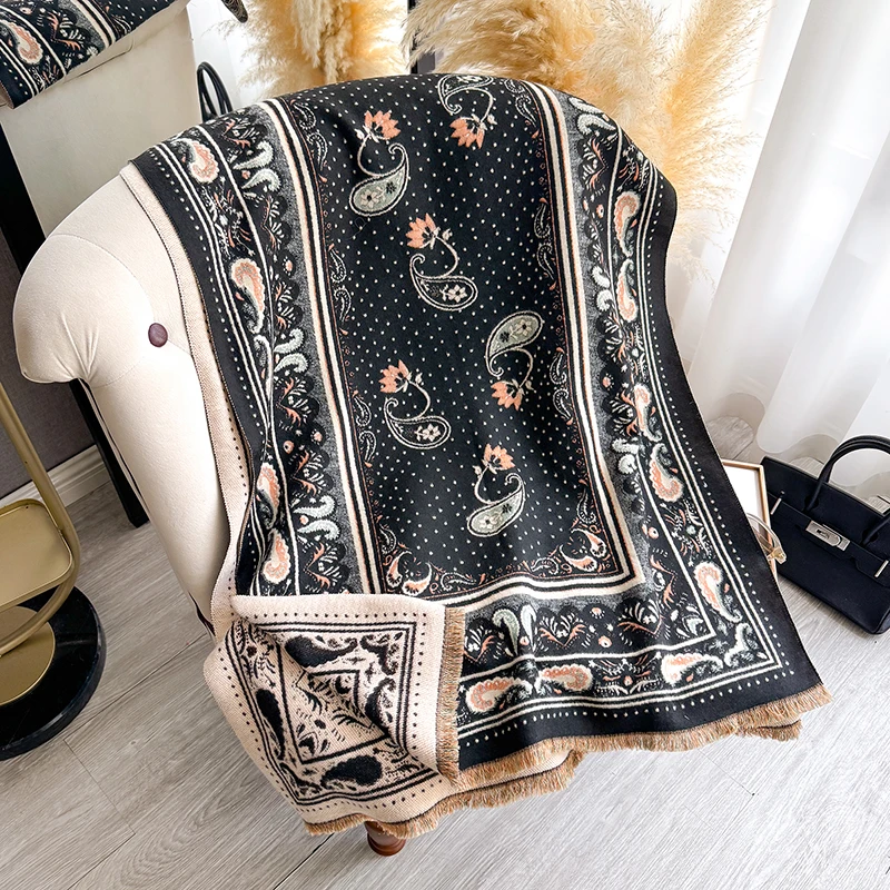 Fashion Women's Faux Cashmere Winter Wrap Vintage Paisley Printed Tasseled Scarf Warm Shawl Stylish Accessory Perfect