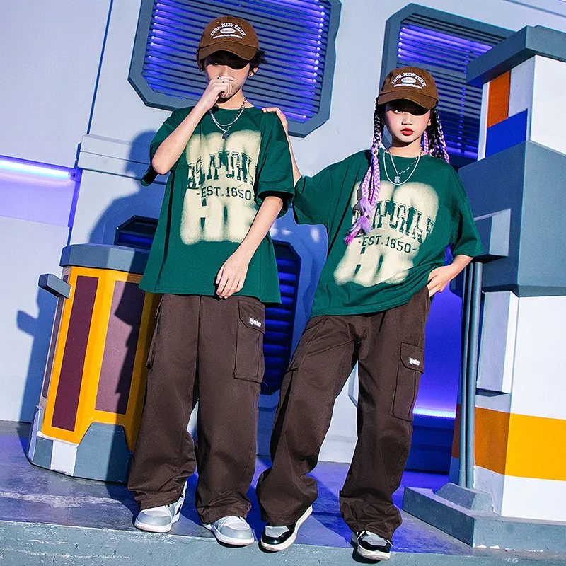 

Boys Girls Summer Fashion Hip Hop Loose Casual Short Sleeve T-shirt Cargo Pants Sets Children Tees Shirts Trousers Kids Clothes
