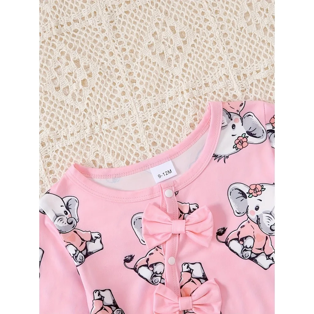 0-24 Months Newborn Baby Girl 2PCS Clothes Set Long Sleeve Elephant Romper+Hat Autumn Fashion Cute Toddler Girl Photograp Outfit 3