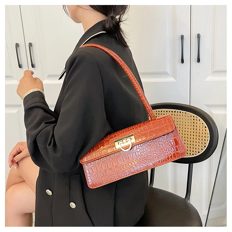 Feminino de Luxo Bolsas do Vintage Ombro Bolsa Feminina Moda Crocodilo Axilas Aba Design Marca Couro pu Senhoras Aleta Bolsas 9 Weddings & Events