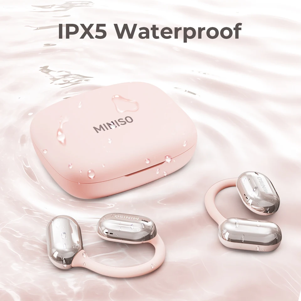 MINISO MS162 - Audífonos de traducción AI inalámbricos Bluetooth de oreja abierta, compatibles con 135 idiomas, traducción en tiempo real, auriculares deportivos, IPX5, impermeables, para viajes