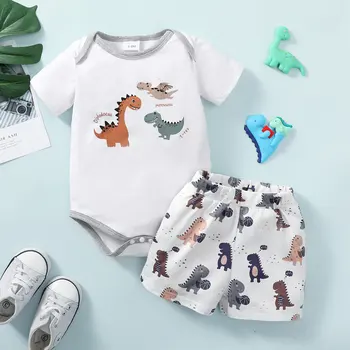 0-24 mesi bambino neonato 2 pezzi set completo dinosauro cartone animato manica corta body + pantaloncini moda carino morbido neonato abbigliamento estivo 1