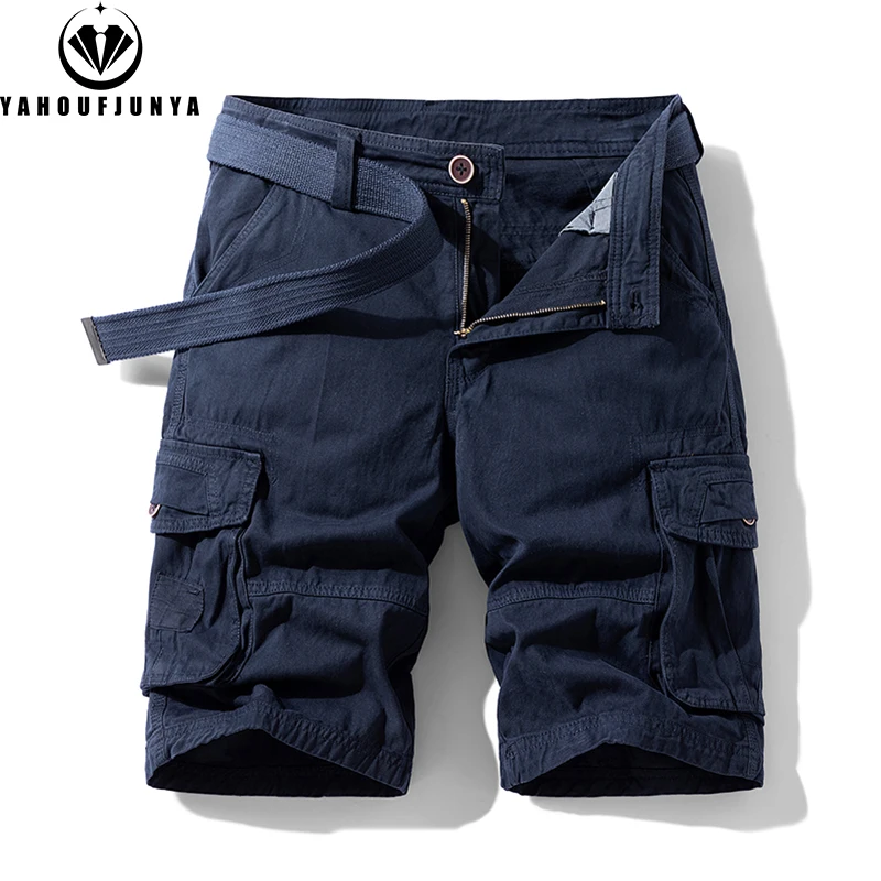 New Men Summer Outdoor Leisure Buttons Cargo Style Shorts Men Solid Straight Cotton Comfortable Fashion Design Short Pants Male 2