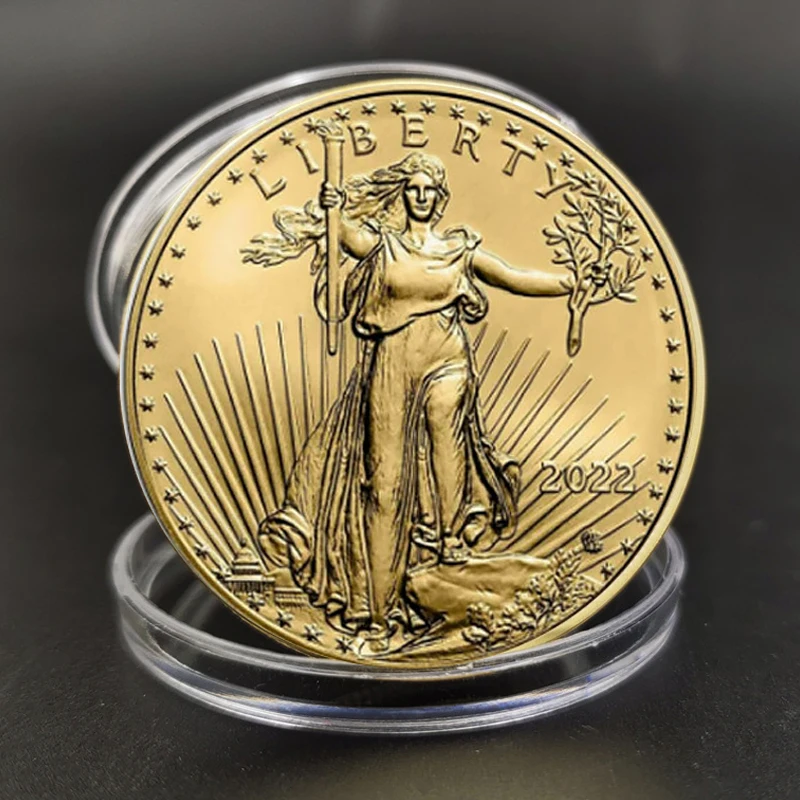 Limited Edition 2022 Non-currency Coin Commemorative Liberty Goddess and 24K Gold Plated American Eagle Head Coin Badge of Honor