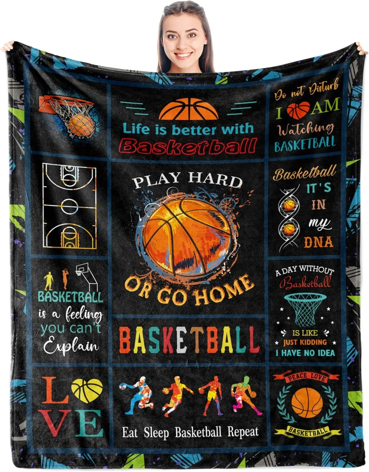 Fire & Ice Basketball Blanket for Couch, Lightweight Warm Blanket Cozy Soft Flannel Blanket, Decorative Fuzzy Throws for Sofa
