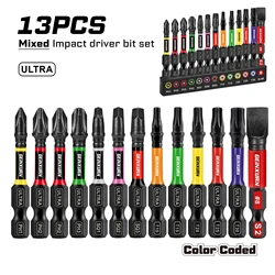 Geinxurn 13 - Piece Magnetic Screwdriver Bit Set - Premium S2 Steel with Color Coded Base (13PCS)