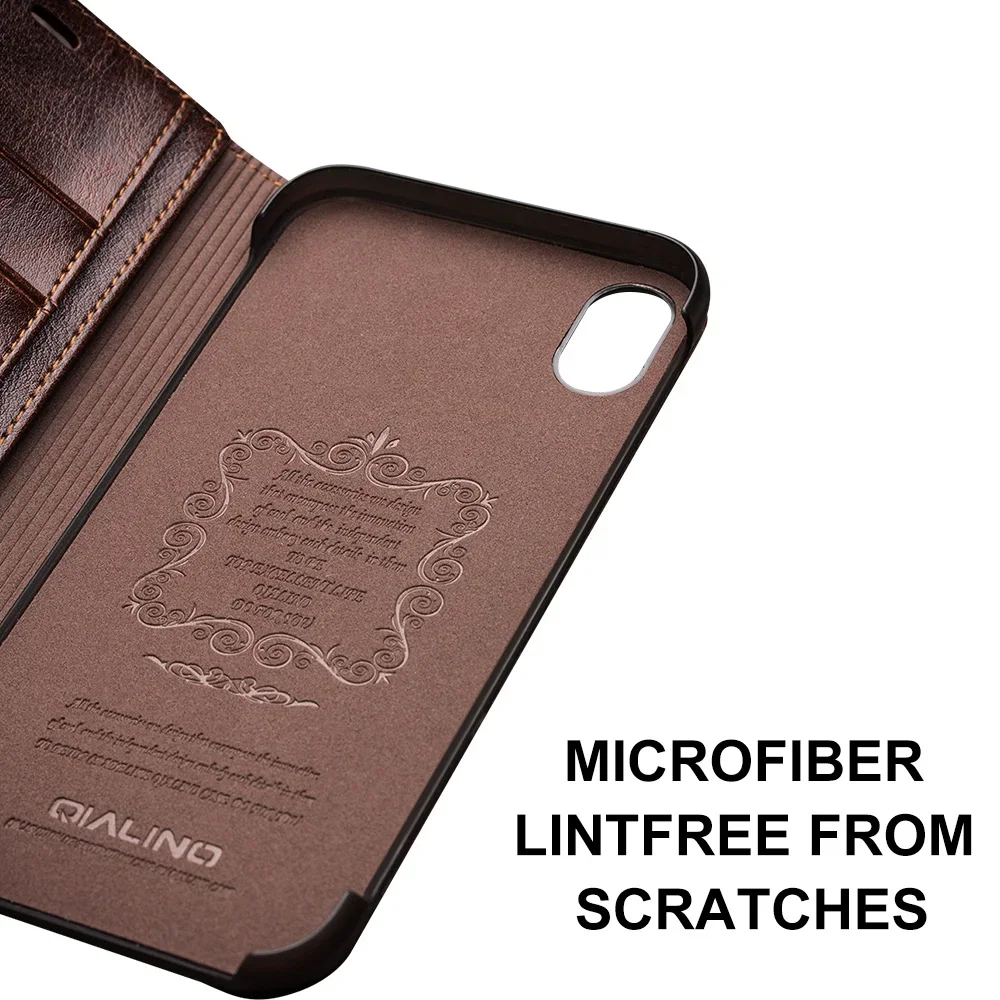 QIALINO Luxury Ultra Slim Phone Case for iPhone XS/XR Handmade Genuine Leather Wallet Card Slot Bag Flip Cover for iPhone XS Max