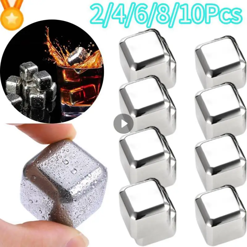 2/4/6/8/10 Pcs Stainless Steel Ice Cubes Set Reusable Chilling Stone Whiskey Wine Wine Cooling Cube Chilling Rock Party Bar Tool