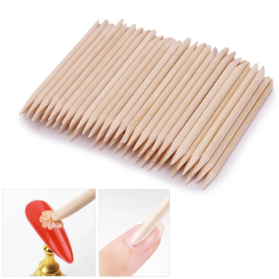Nail Art Design Orange Wood Stick 100 Pcs Cuticle Pusher Remover Manicure Pedicure Care nail art pusher manicure tools nail manicure tools nail manicure sticks manicure pedicure tools cuticle pusher