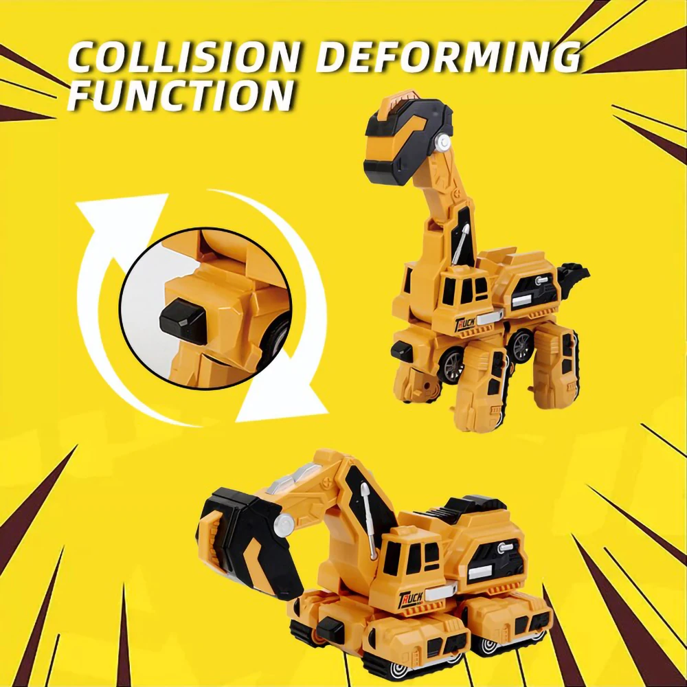 Dinosaur Excavator Engineering Vehicle 2 in 1 Deformation Brachiosaurus Inertial Automatic Crash Transforming Car Toy Kids Gift 5
