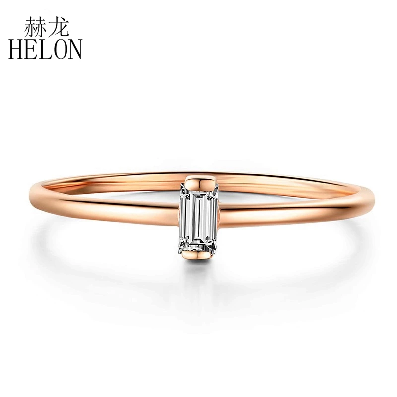 

HELON Solid 18K 14K 10K Rose Gold Ring Baguette Cut Lab Grown Moissanite Diamond Engagement Ring Women Trendy Fine Jewelry